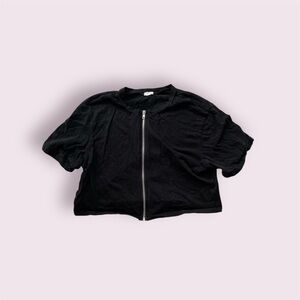 Garage Black Cropped Zip-Up Top